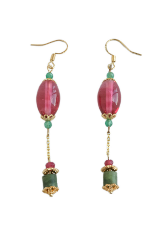 Rose & Jade Drop Earrings